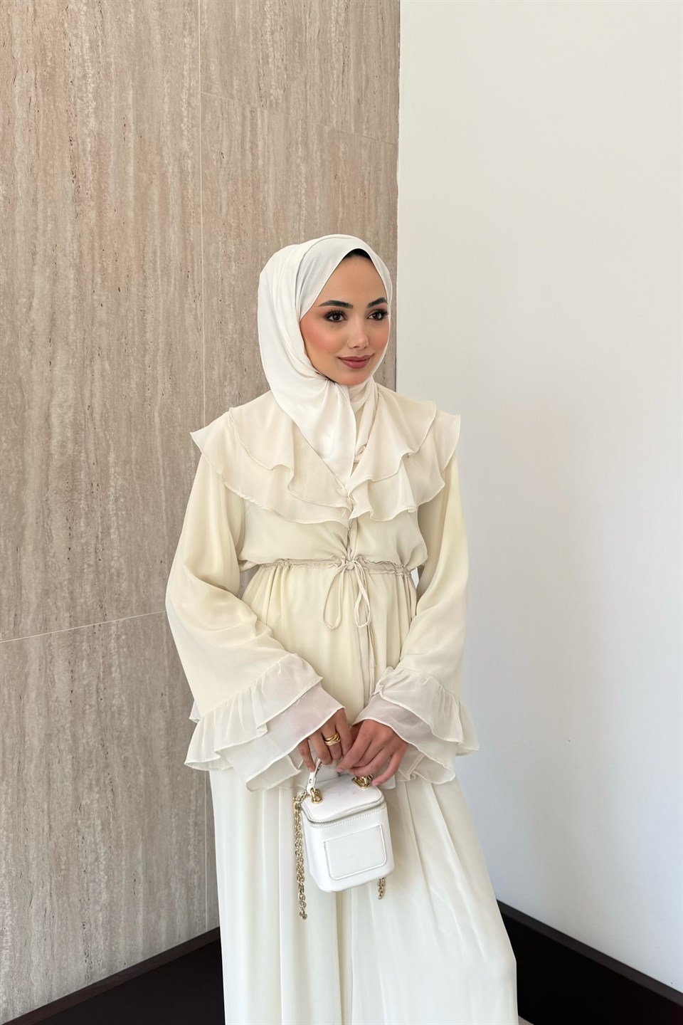 Mila Fırfırlı Şifon Takım - Sarı