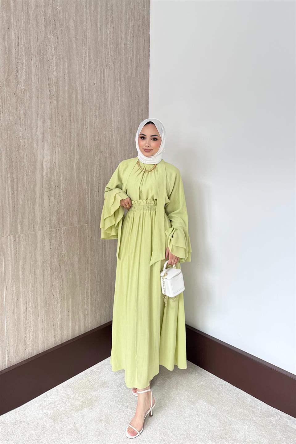 Mono Piliseli Etekli Takım - Fıstık Yeşili