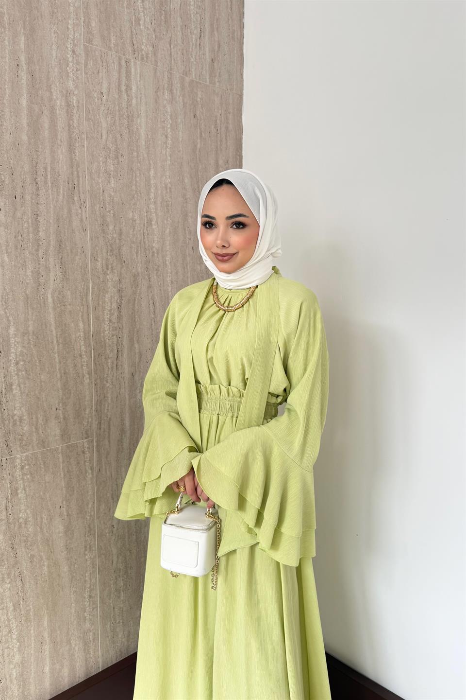 Mono Piliseli Etekli Takım - Fıstık Yeşili