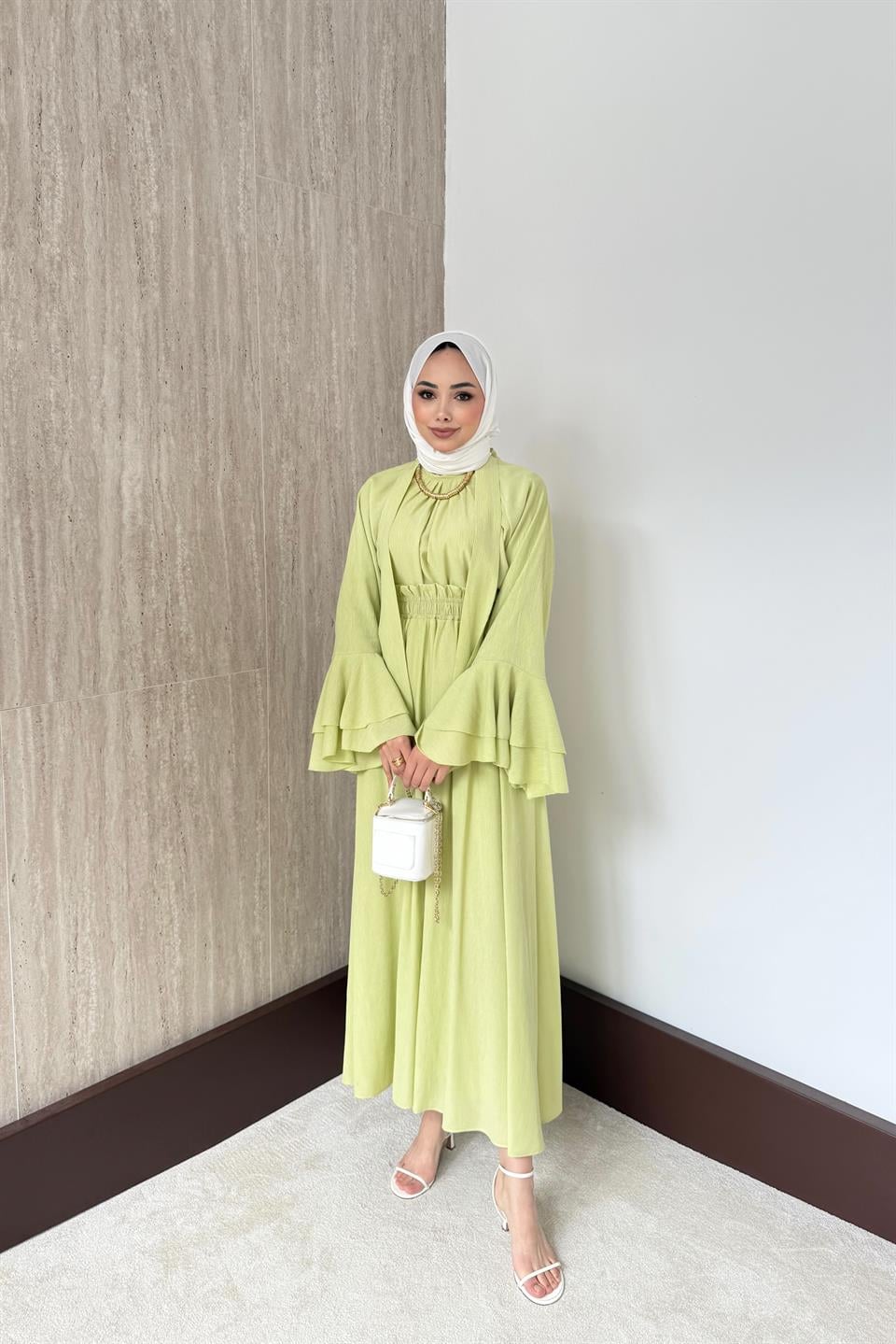 Mono Piliseli Etekli Takım - Fıstık Yeşili