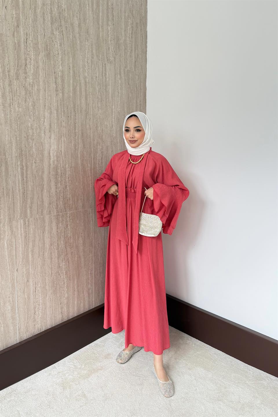 Mono Piliseli Etekli Takım - Kırmızı