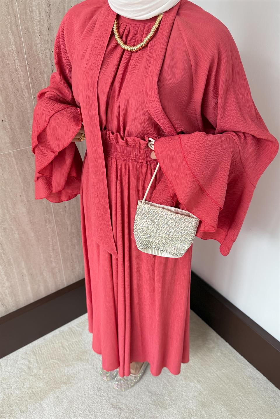 Mono Piliseli Etekli Takım - Kırmızı