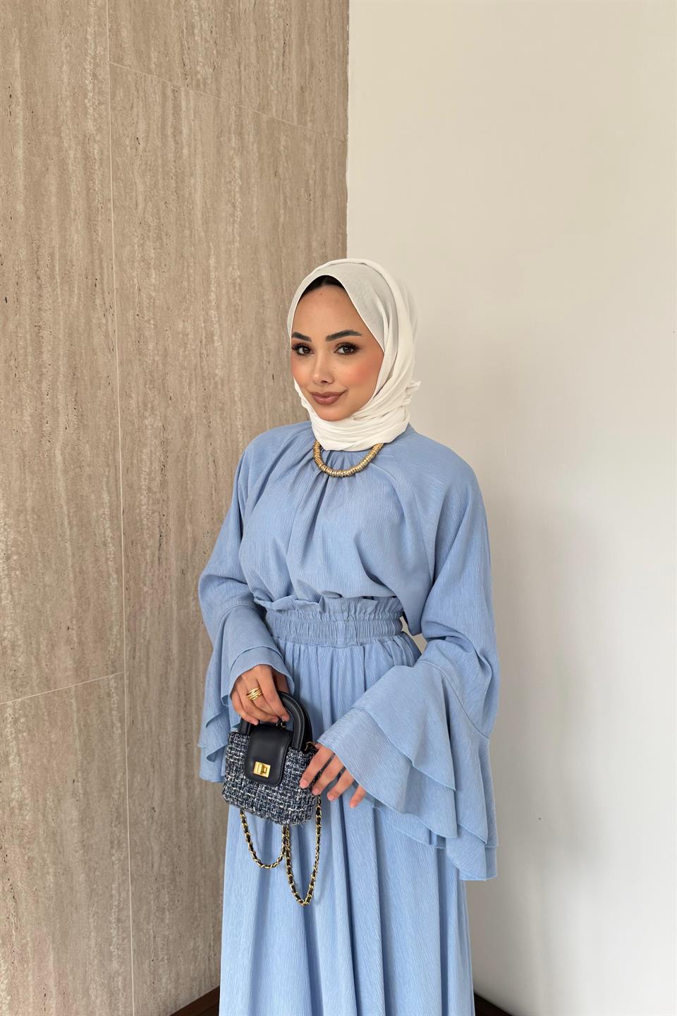 Mono Piliseli Etekli Takım - Mavi