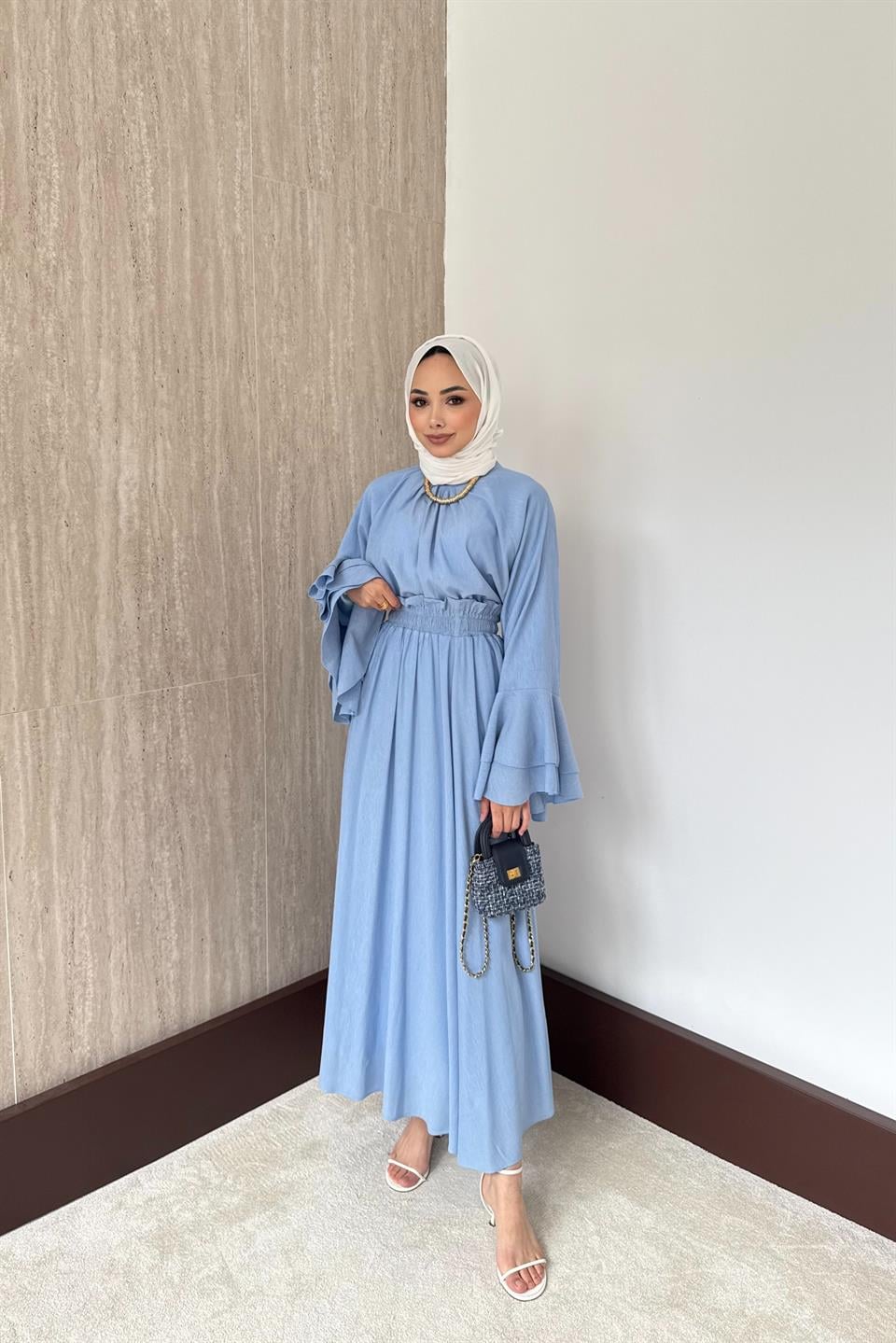 Mono Piliseli Etekli Takım - Mavi