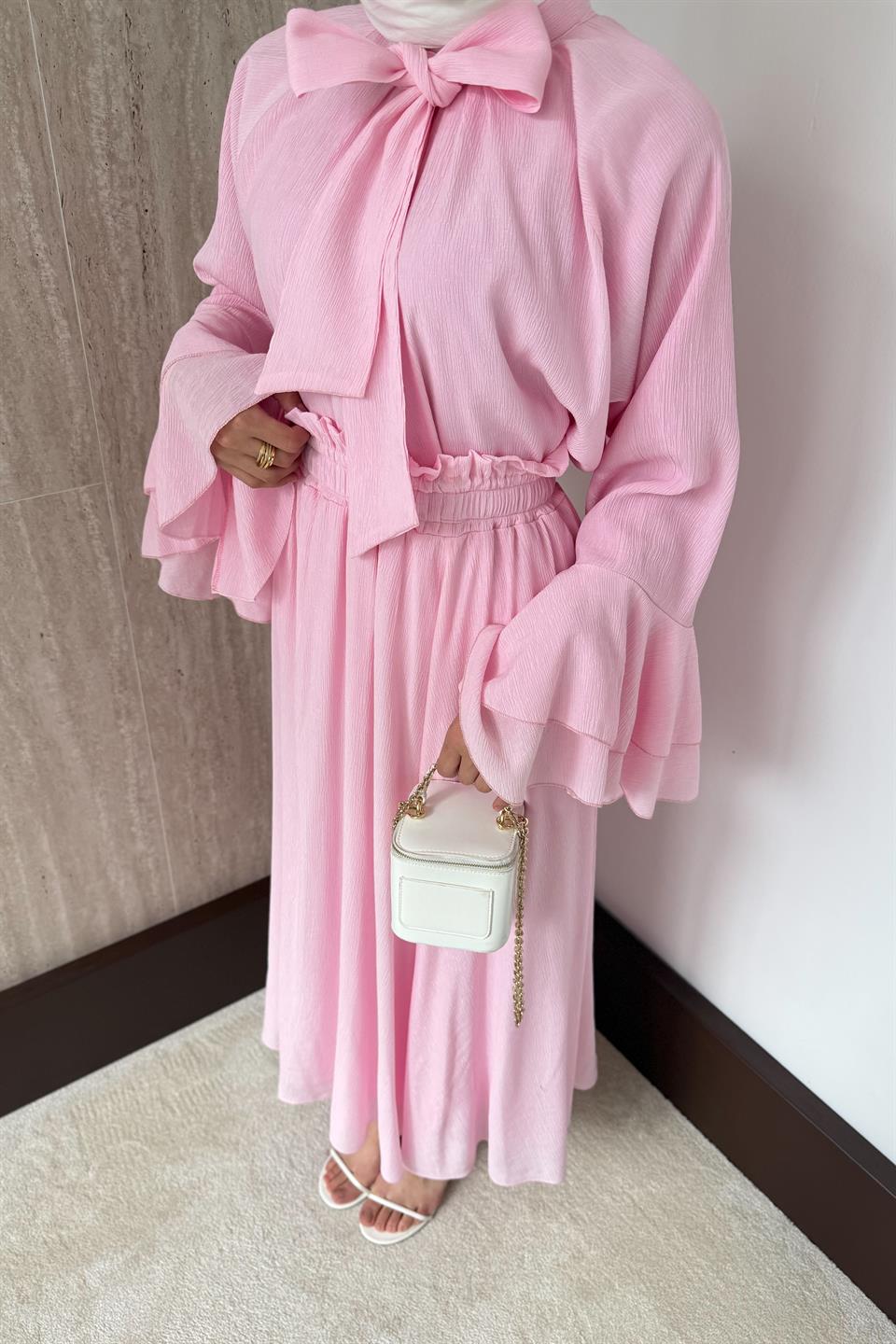 Mono Piliseli Etekli Takım - Pembe