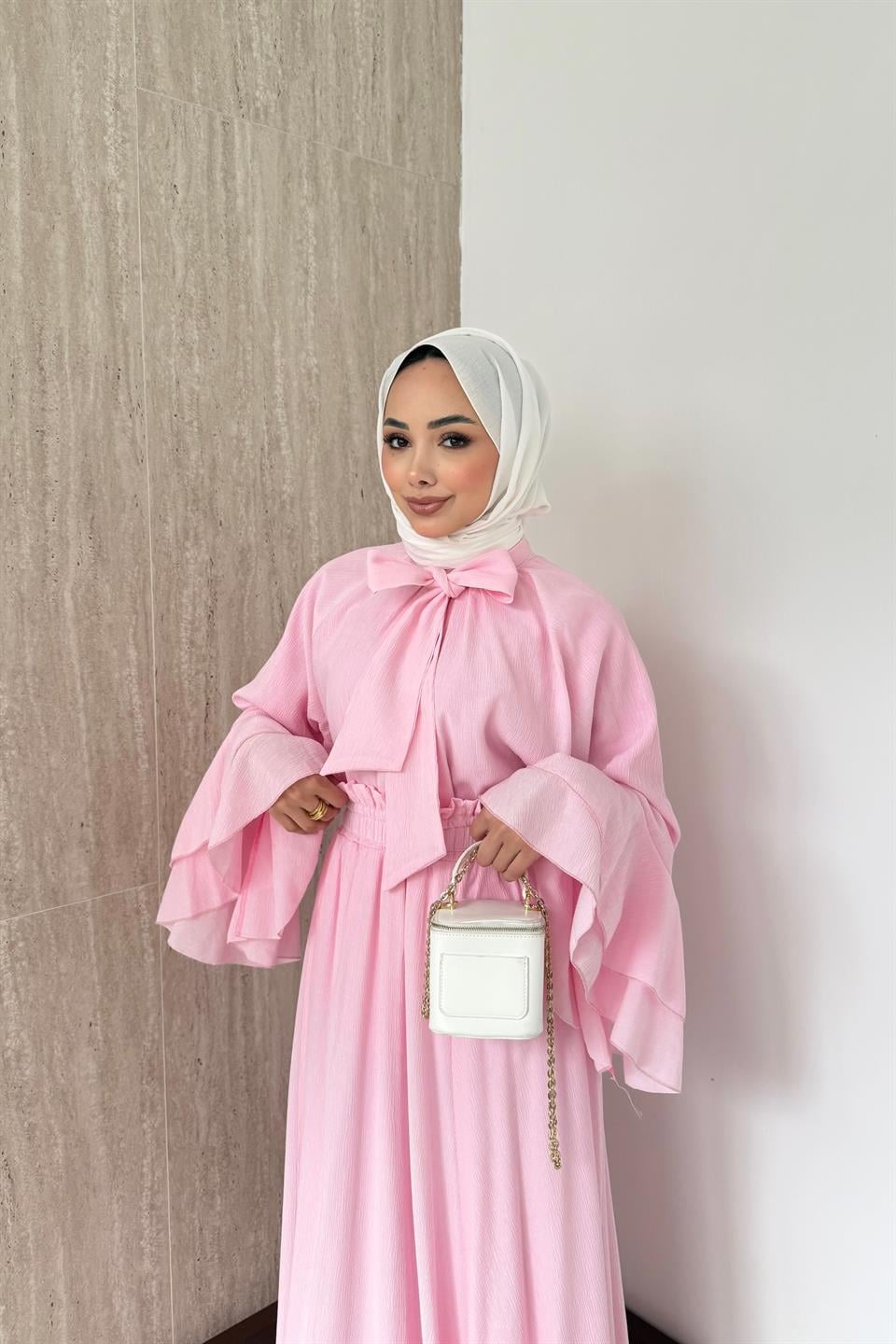 Mono Piliseli Etekli Takım - Pembe