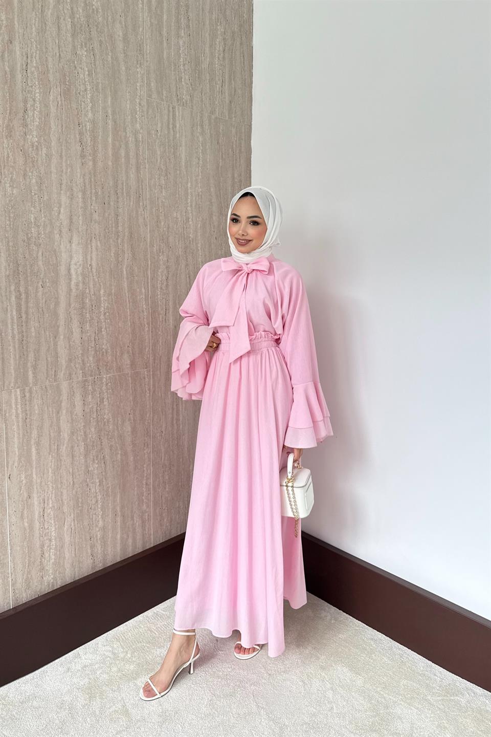 Mono Piliseli Etekli Takım - Pembe