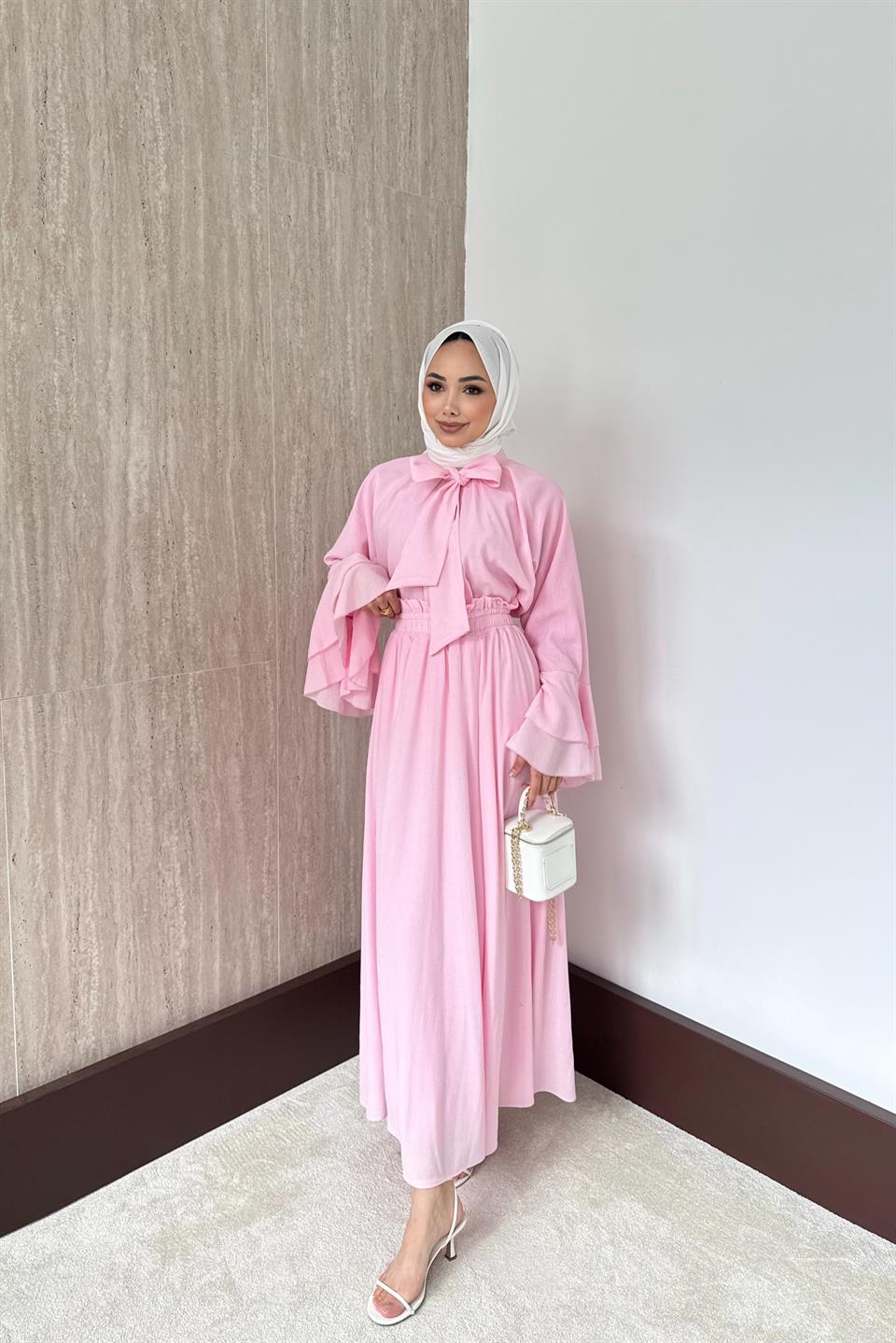 Mono Piliseli Etekli Takım - Pembe