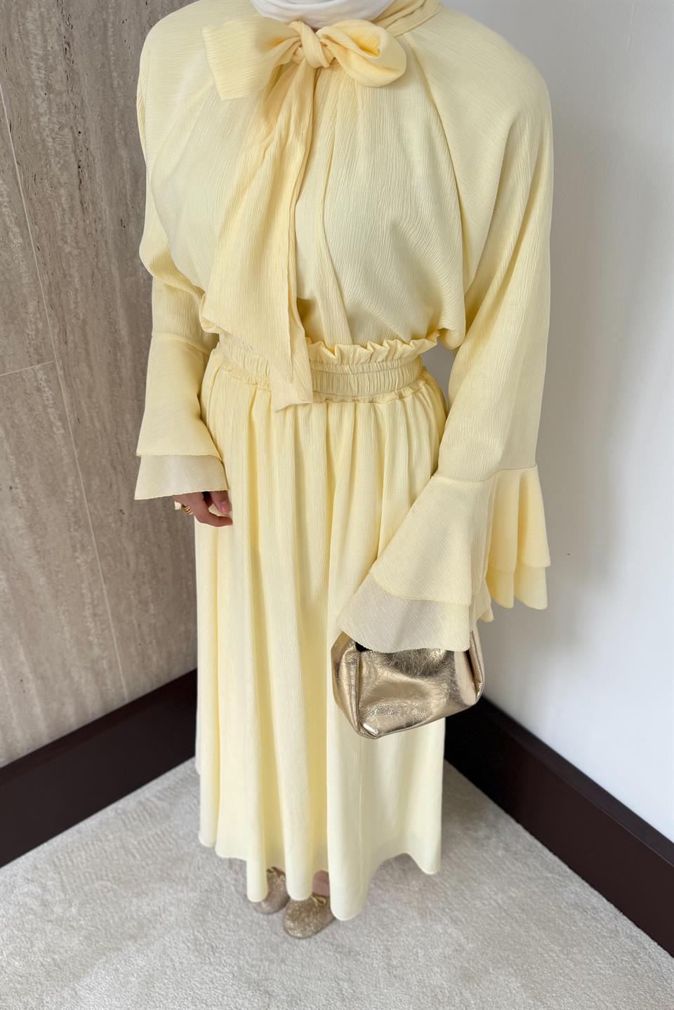 Mono Piliseli Etekli Takım - Sarı