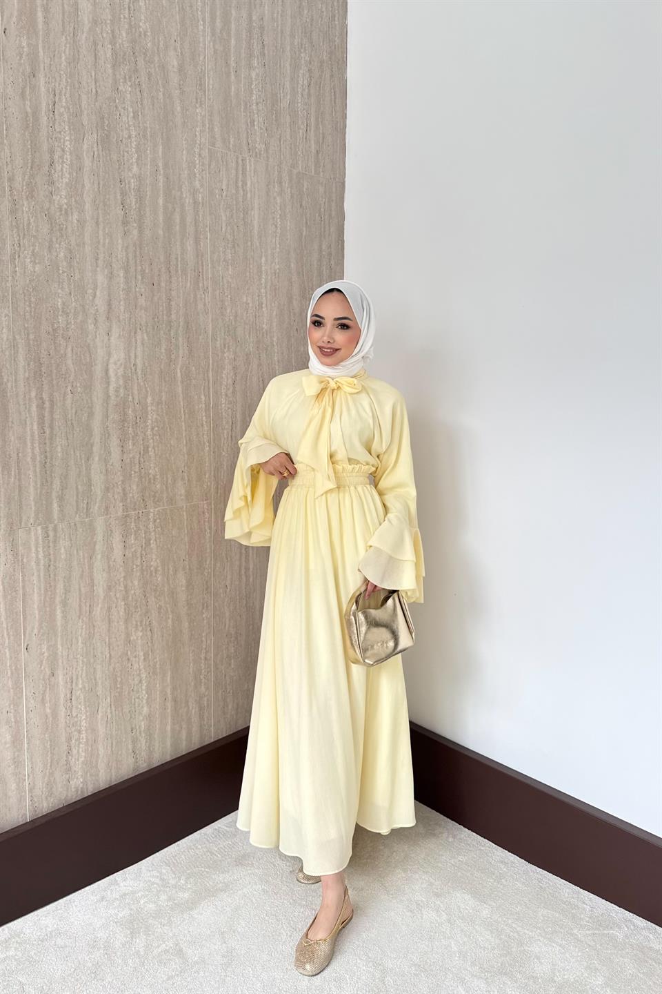 Mono Piliseli Etekli Takım - Sarı