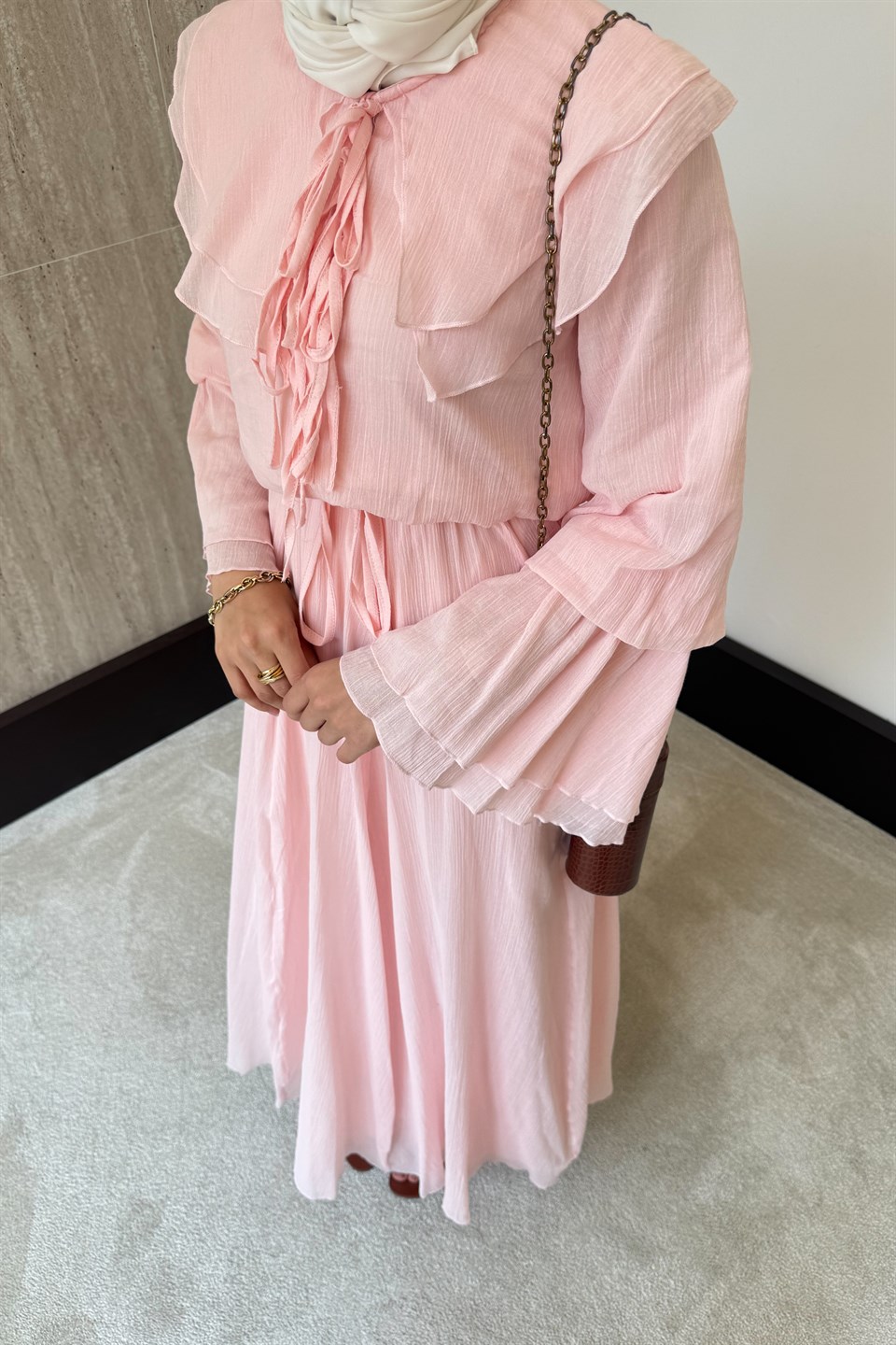 More Fırfırlı Elbise - Pembe