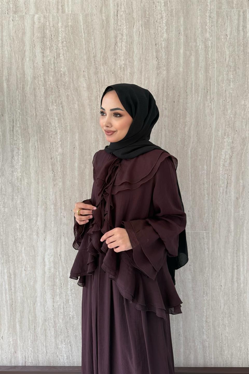 More Fırfırlı Etekli Takım - Bordo