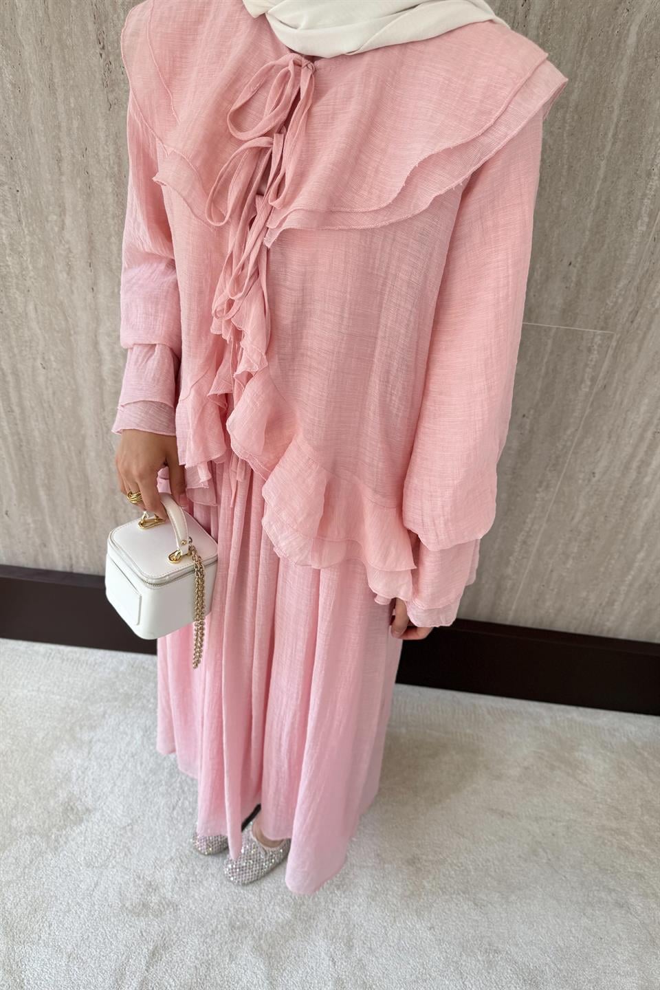 More Fırfırlı Etekli Takım - Pembe