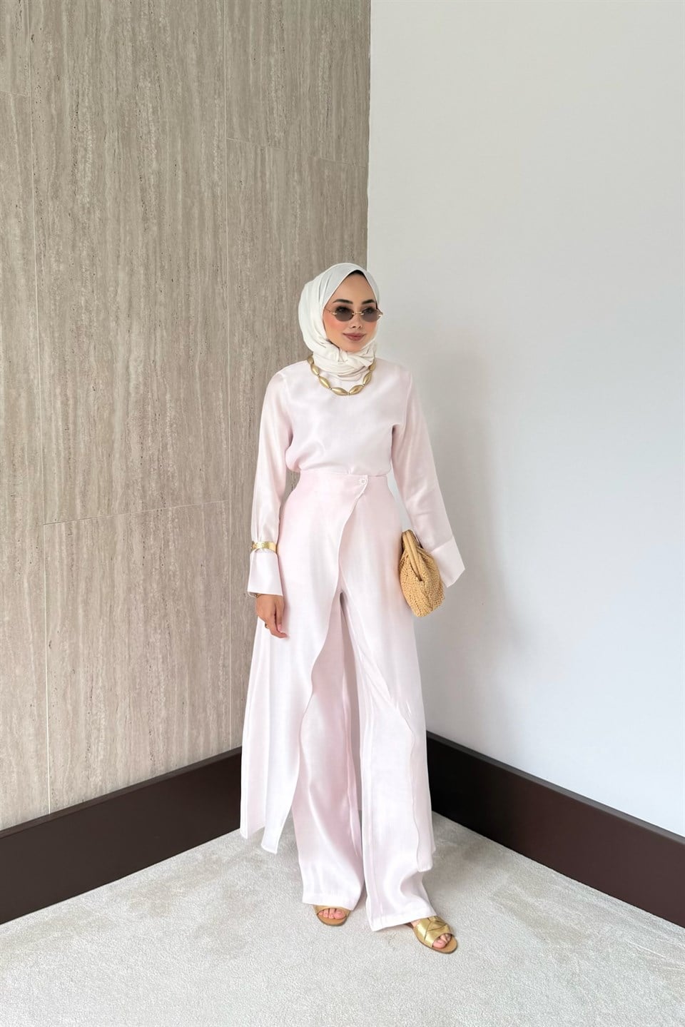 Moren Pelerinli Pantolonlu Takım - Pembe