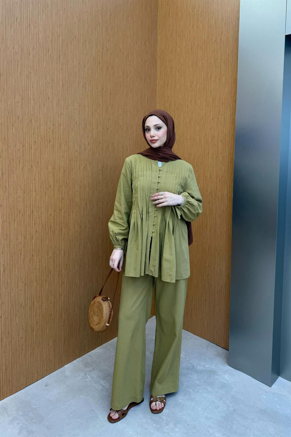  Ribbed Linen Trouser Suit - Green