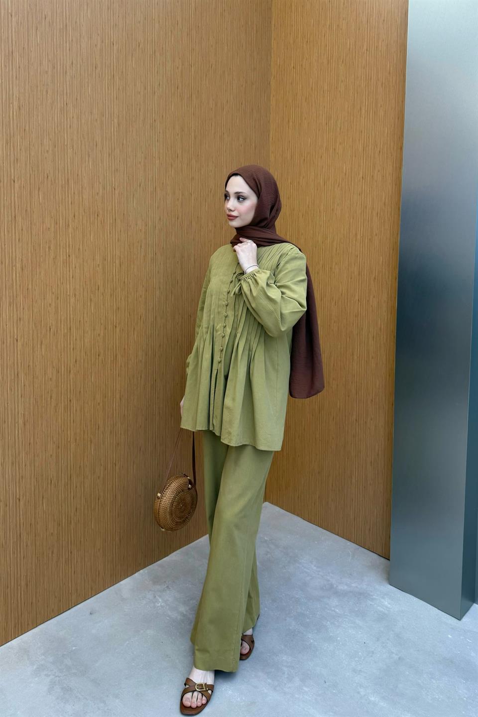  Ribbed Linen Trouser Suit - Green