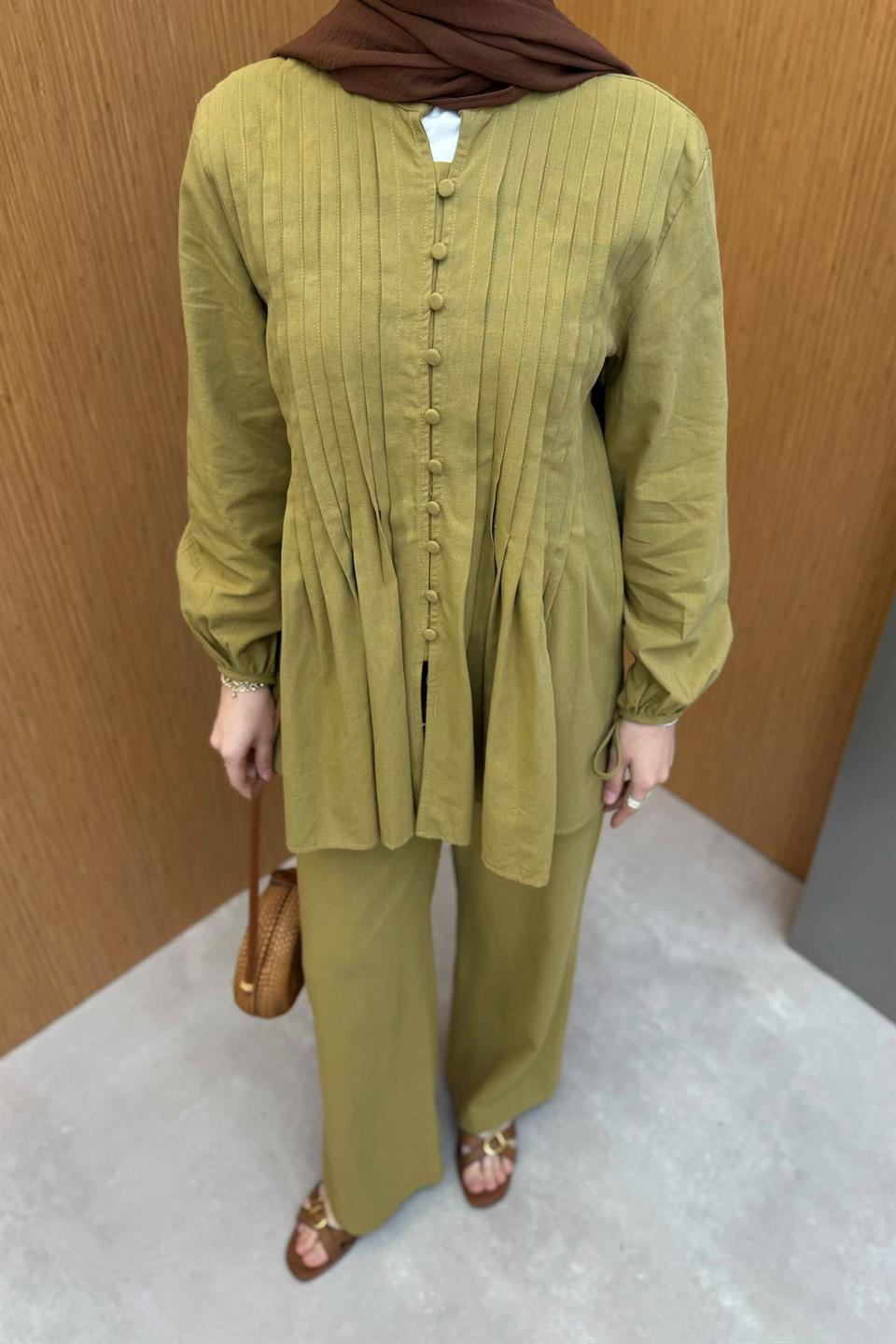  Ribbed Linen Trouser Suit - Green