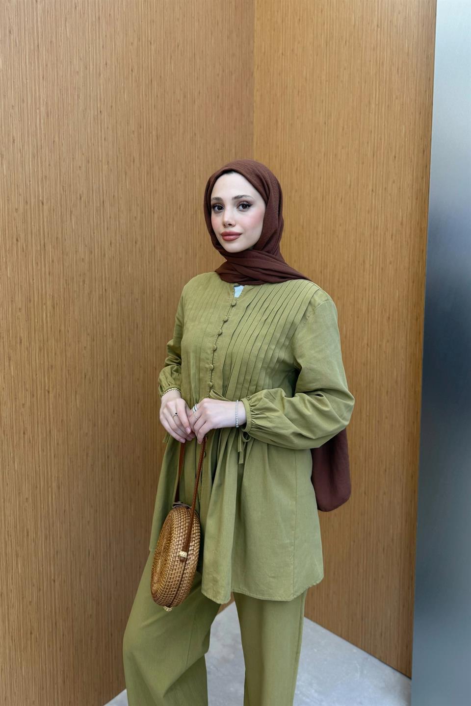  Ribbed Linen Trouser Suit - Green
