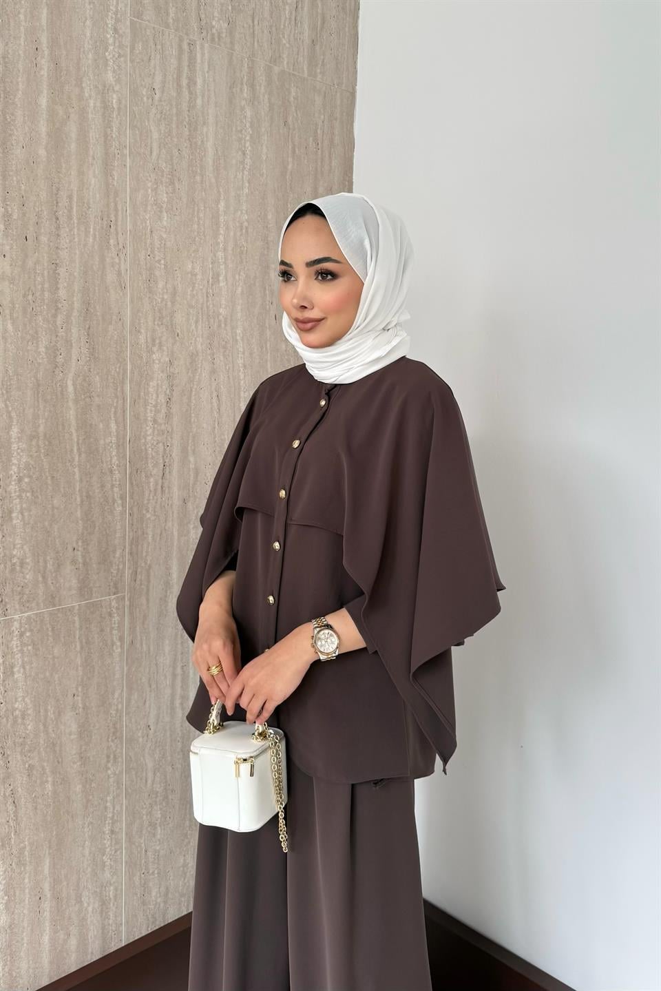 Olivia Pelerinli Pantolonlu Takım - Kahve