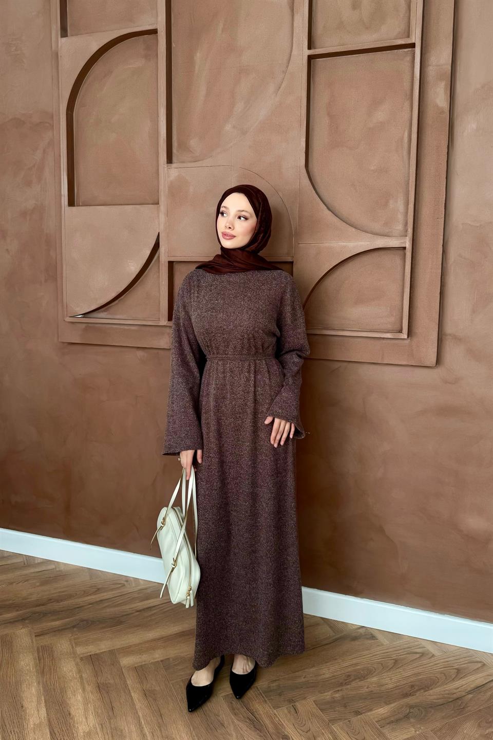 Knitted Sweater Dress - Brown