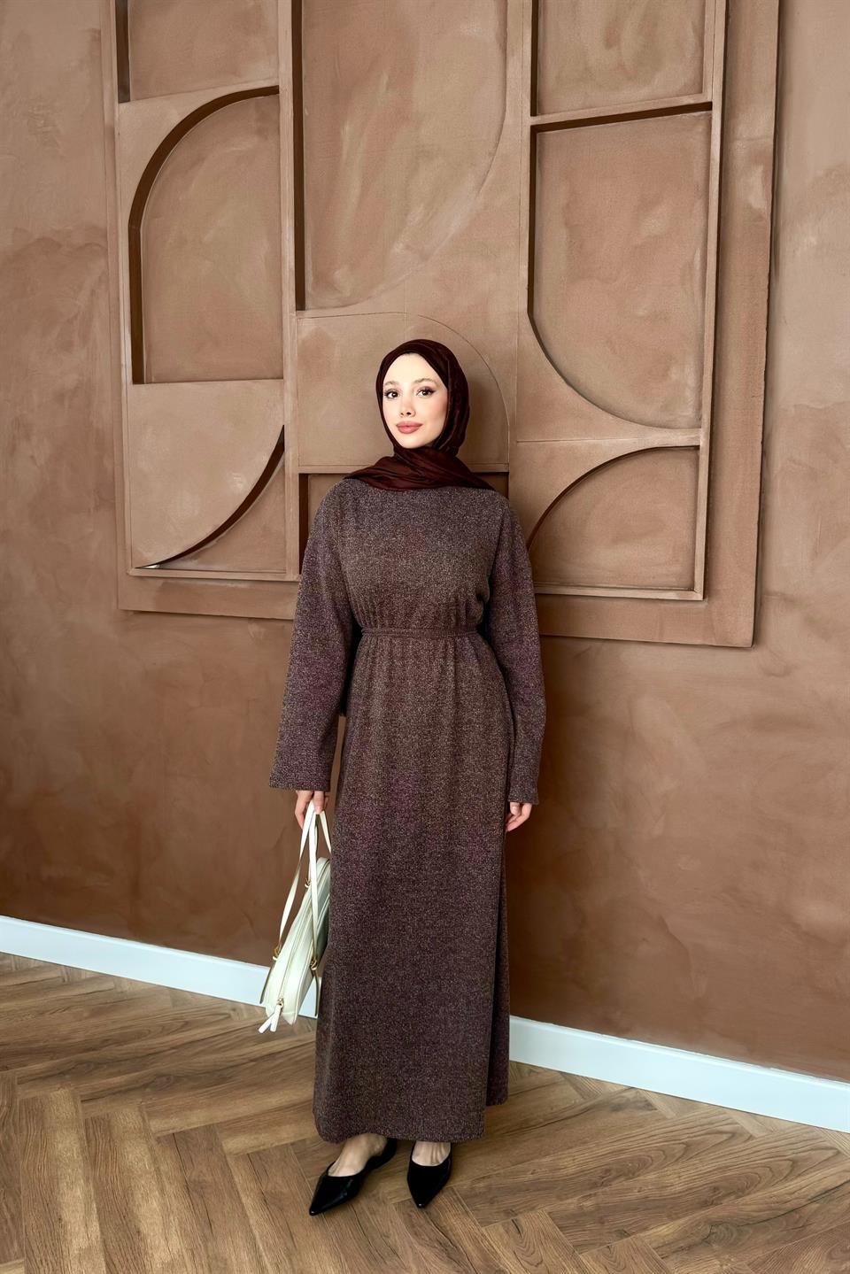 Knitted Sweater Dress - Brown