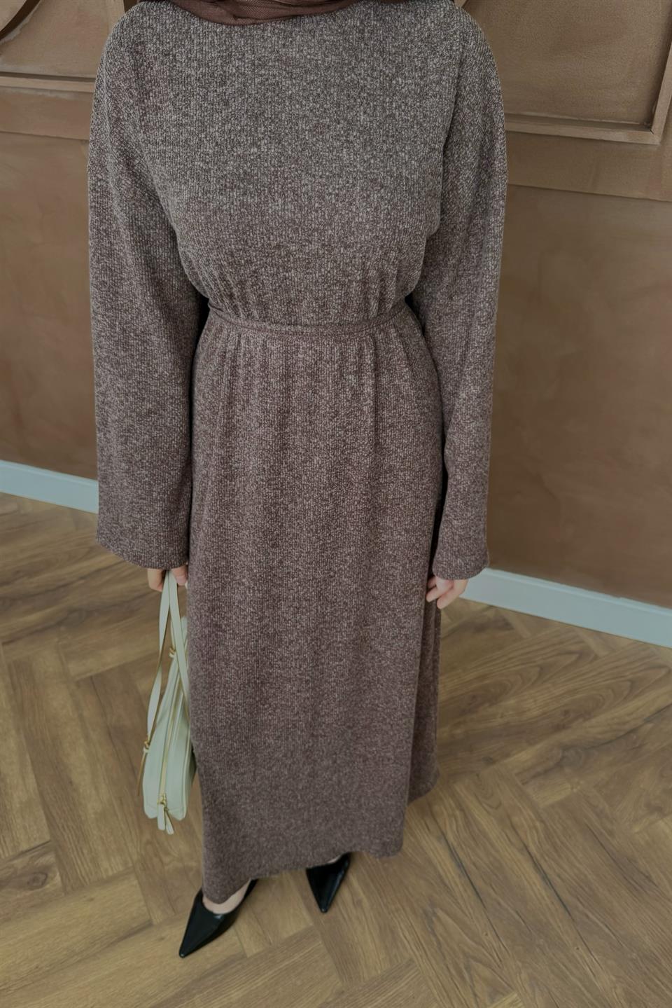 Knitted Sweater Dress - Brown