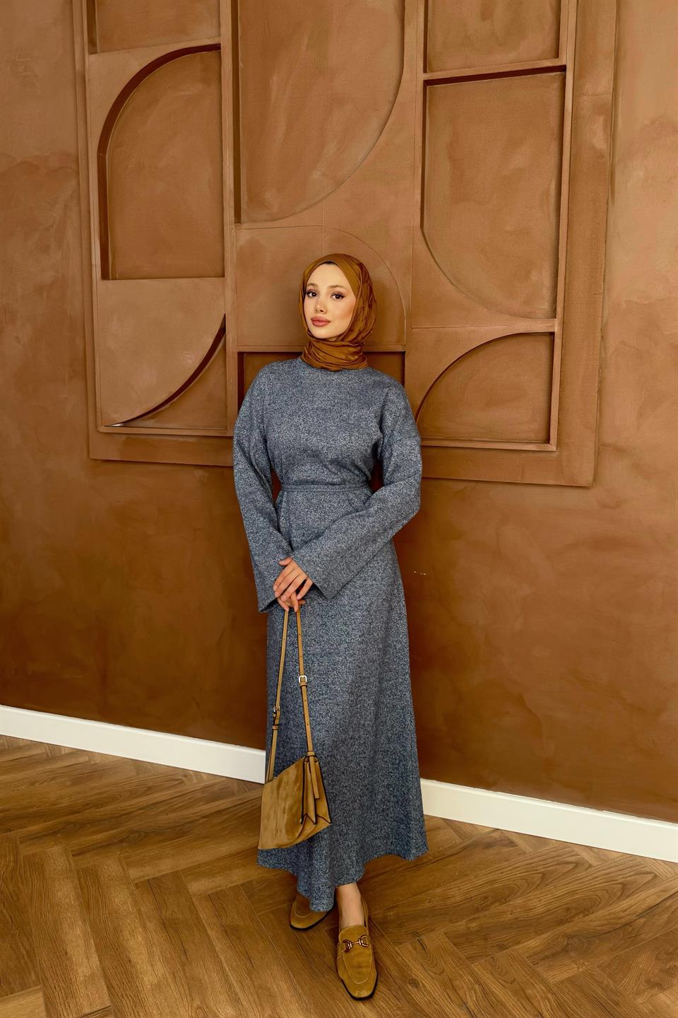 Knitted Sweater Dress - Blue