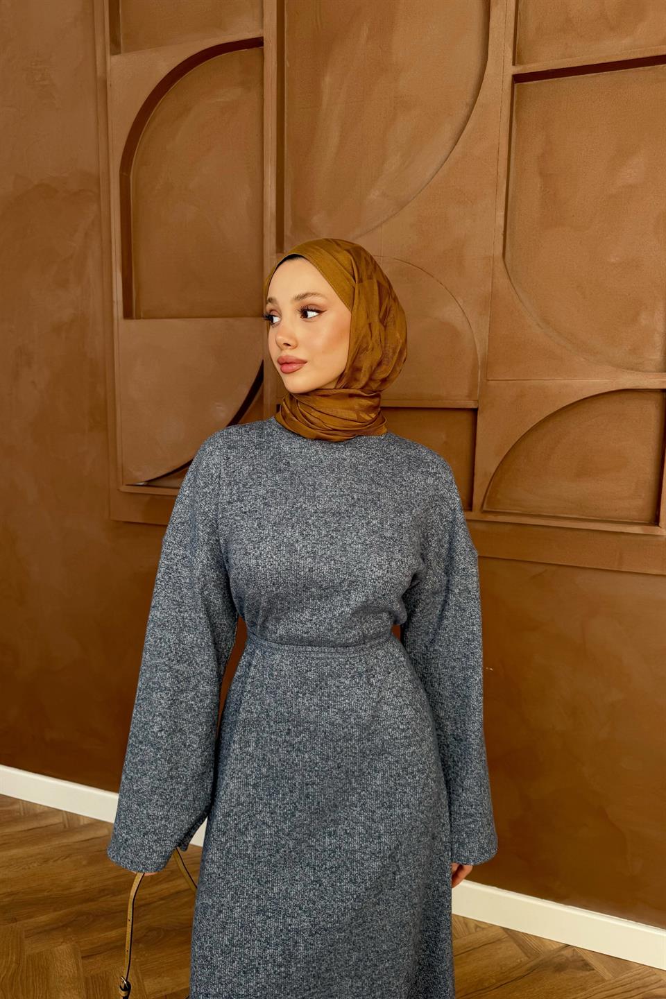 Knitted Sweater Dress - Blue