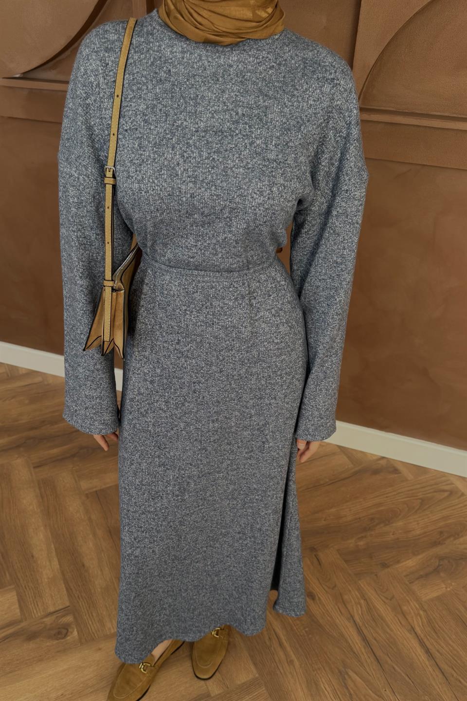 Knitted Sweater Dress - Blue