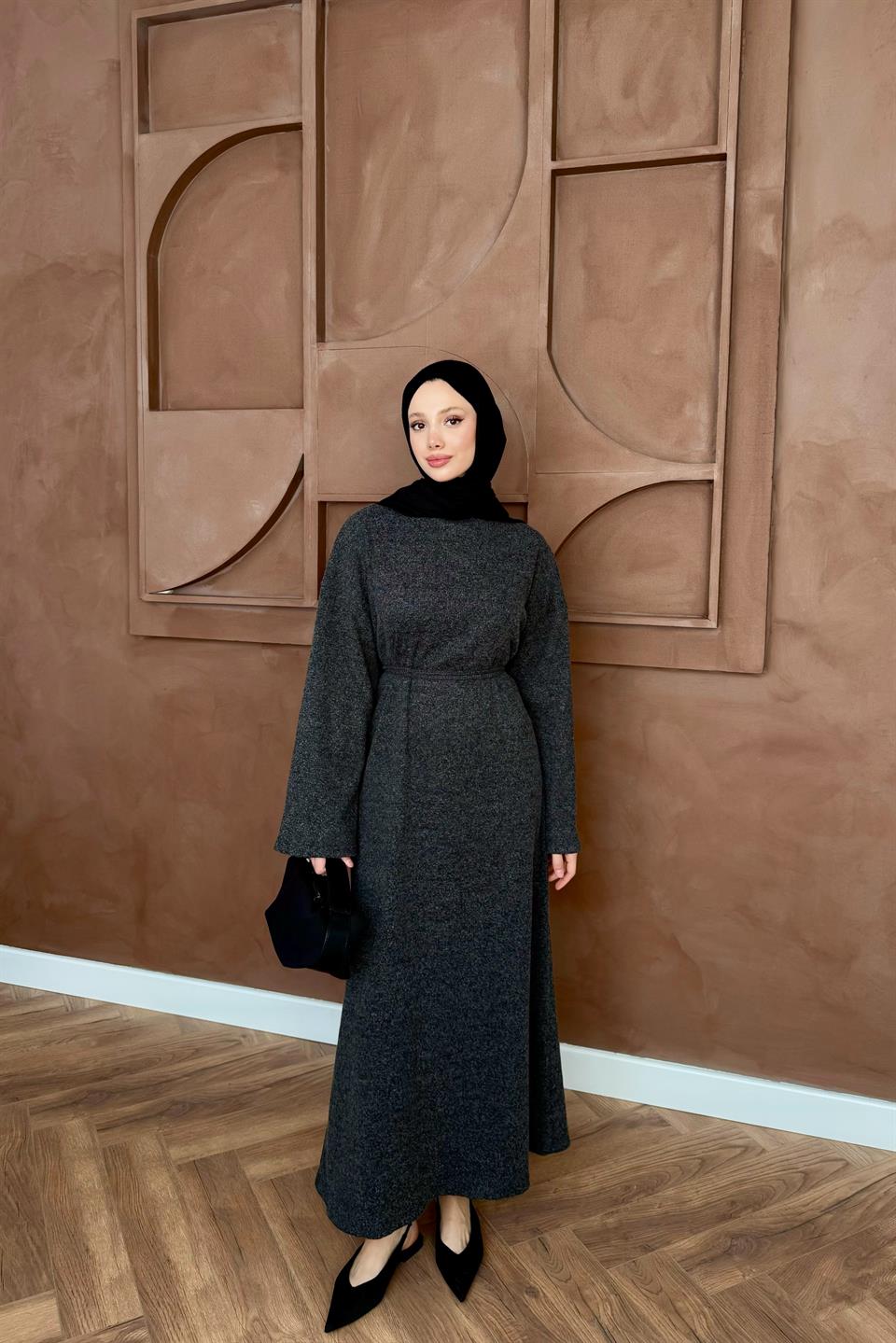 Knitted Sweater Dress - Black