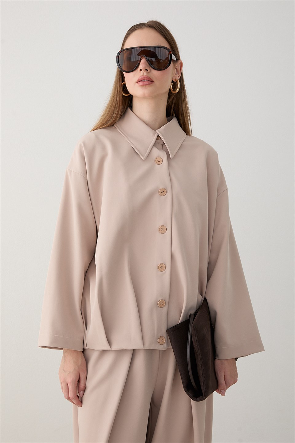Oversize Ceketli Pantolonlu Takım - Bej