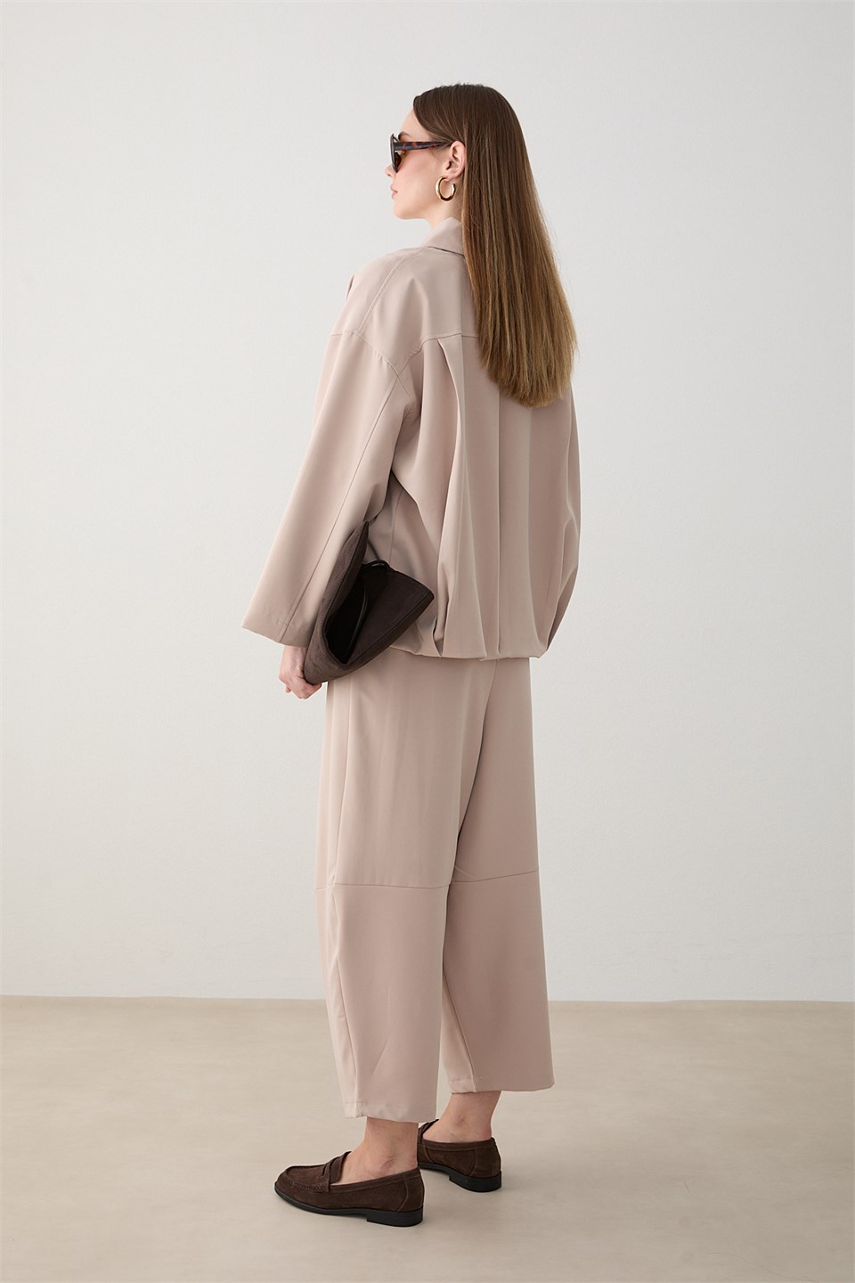 Oversize Ceketli Pantolonlu Takım - Bej
