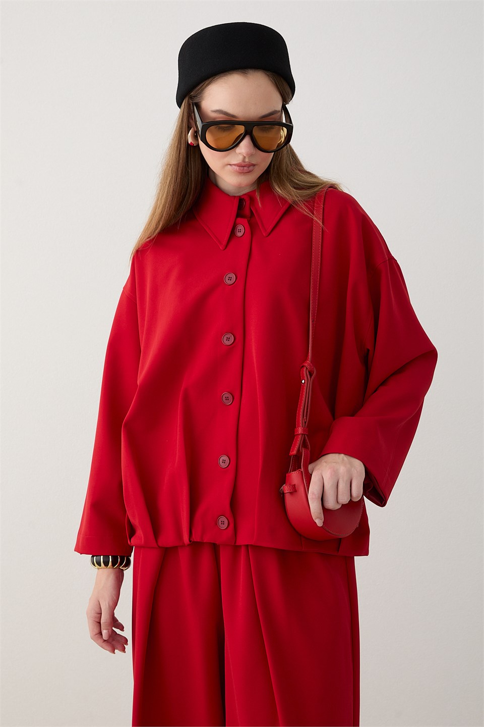 Oversize Ceketli Pantolonlu Takım - Kırmızı