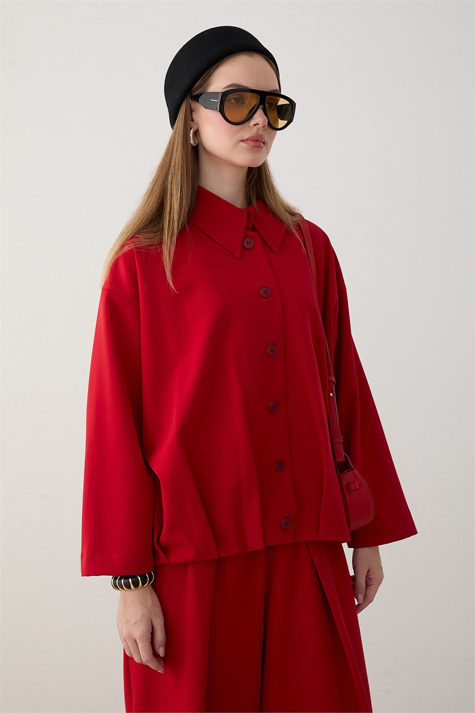 Oversize Ceketli Pantolonlu Takım - Kırmızı