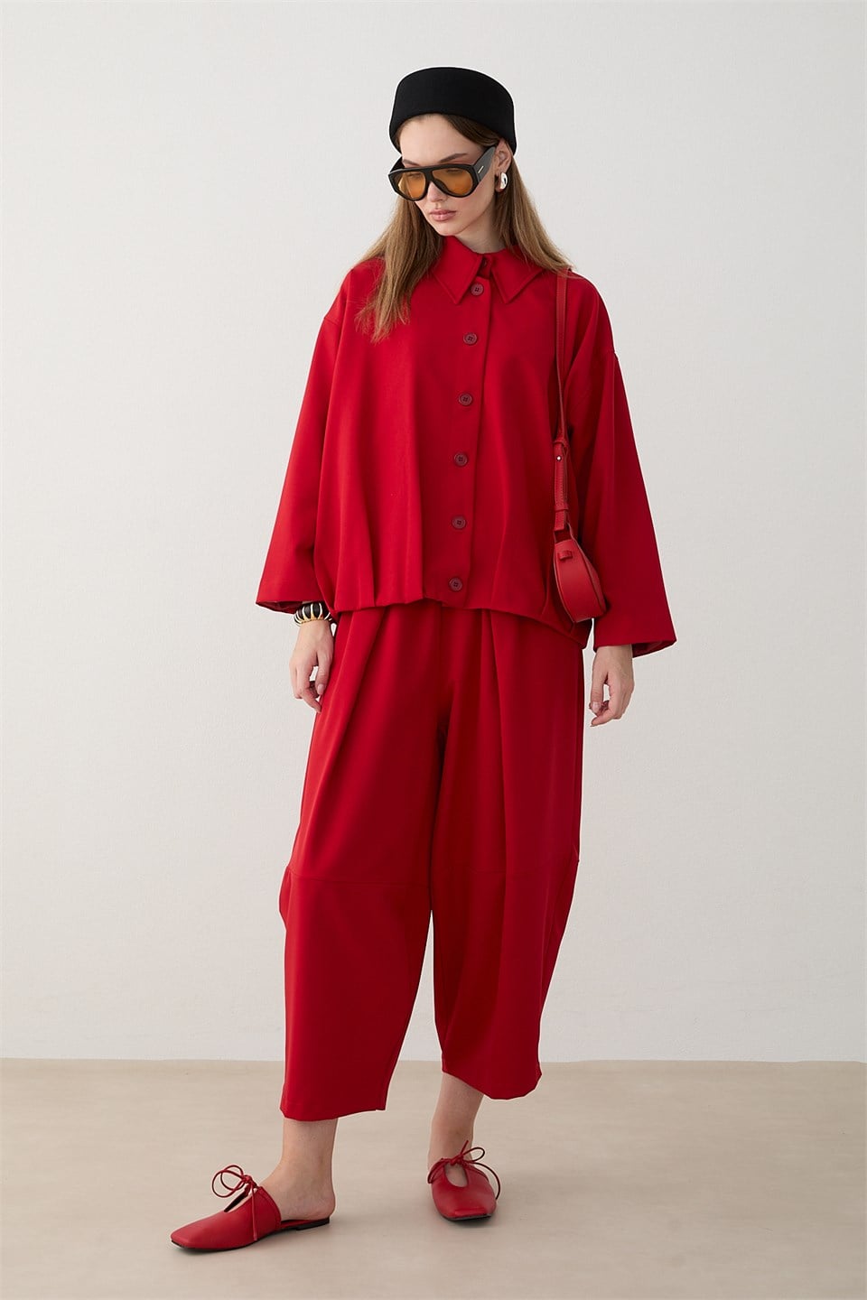 Oversize Ceketli Pantolonlu Takım - Kırmızı