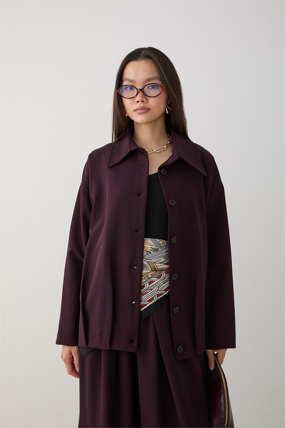 Oversize Ceketli Pantolonlu Takım - Mürdüm