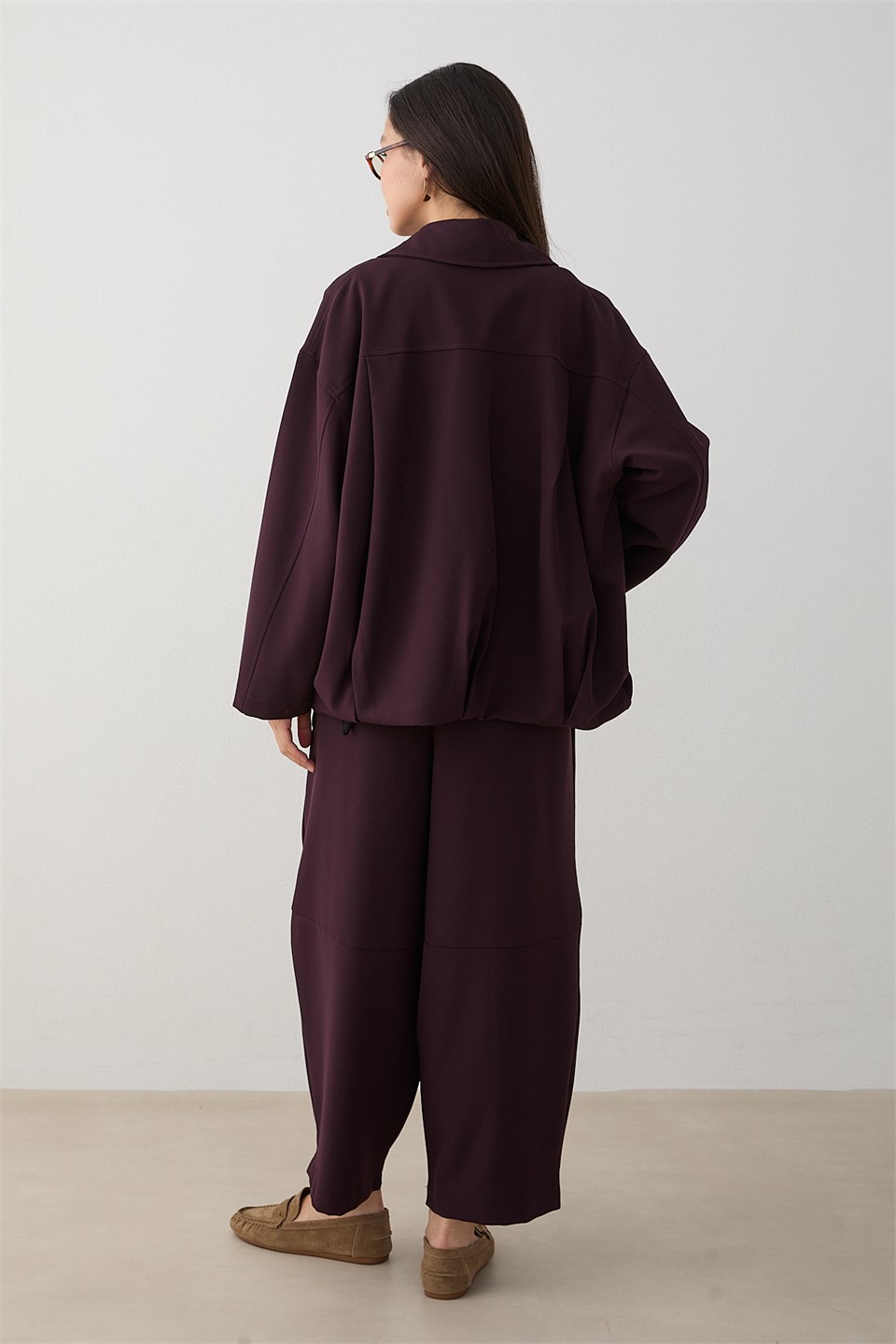 Oversize Ceketli Pantolonlu Takım - Mürdüm