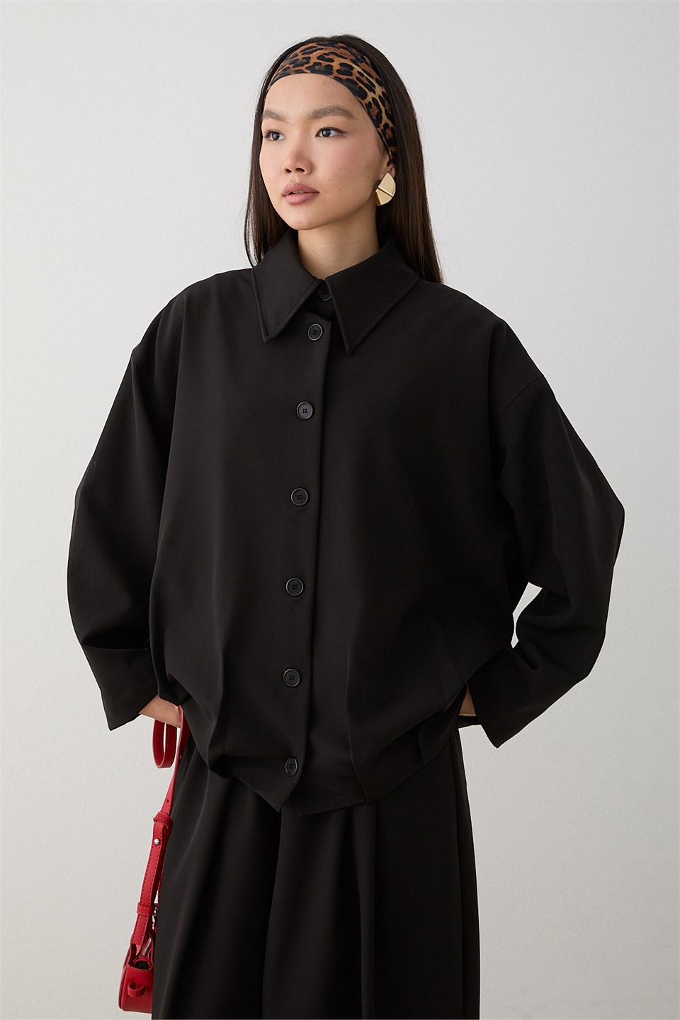 Oversize Ceketli Pantolonlu Takım - Siyah