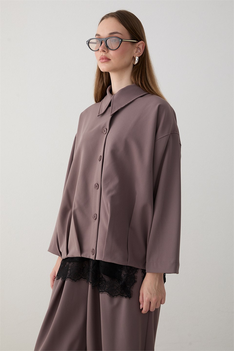 Oversize Ceketli Pantolonlu Takım - Vizon