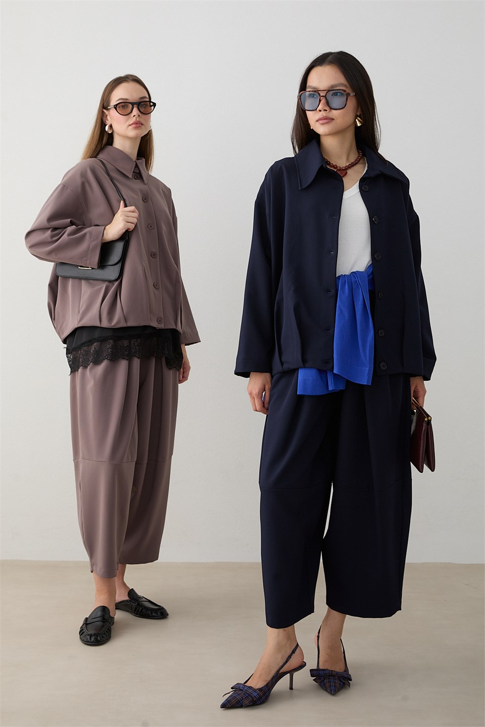 Oversize Ceketli Pantolonlu Takım - Vizon