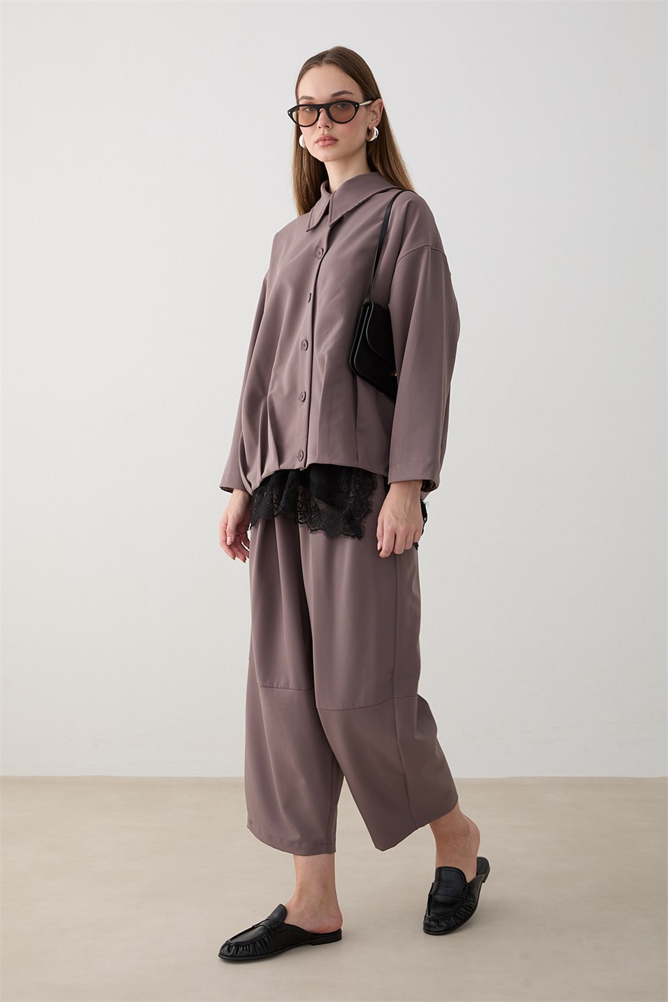 Oversize Ceketli Pantolonlu Takım - Vizon