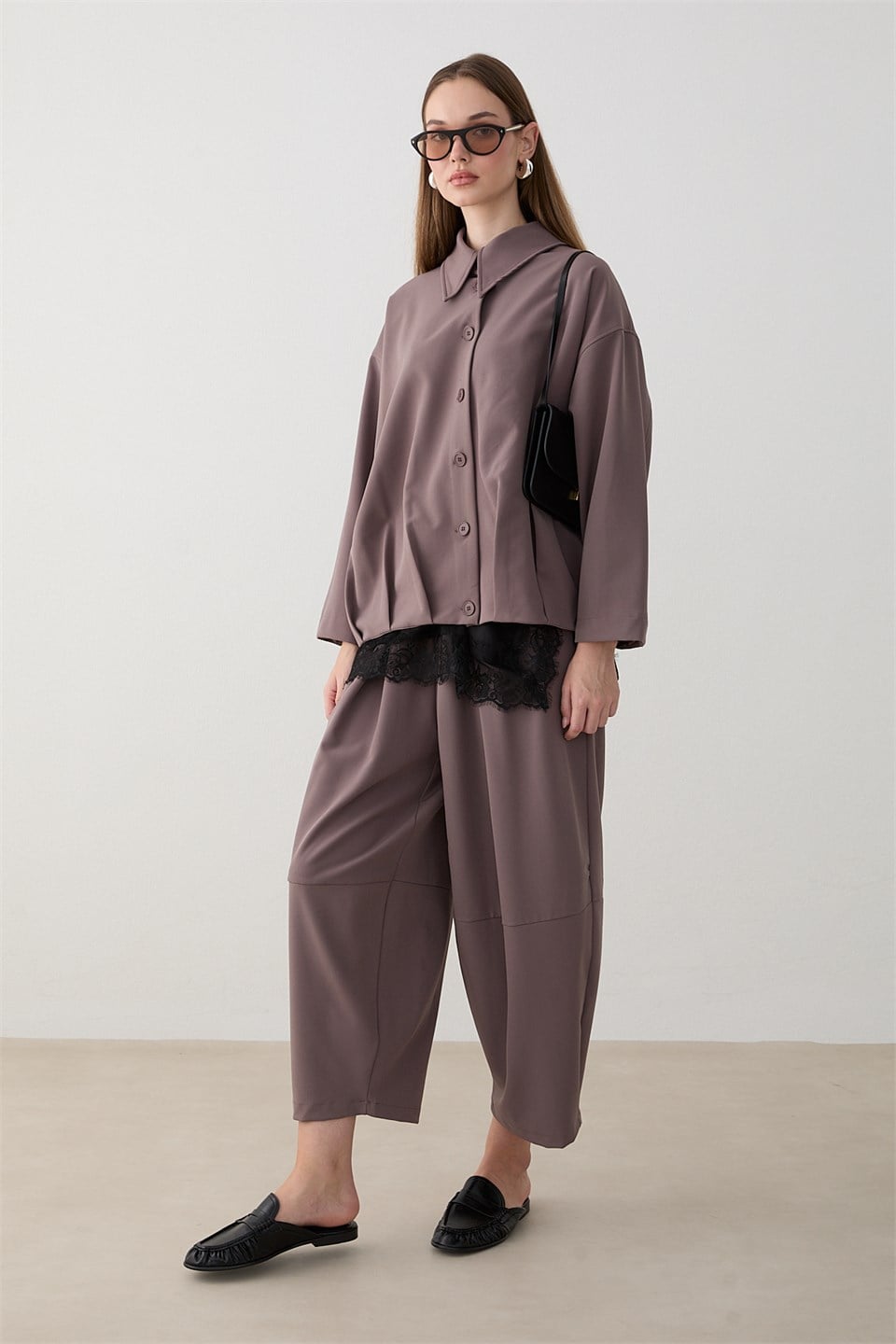 Oversize Ceketli Pantolonlu Takım - Vizon