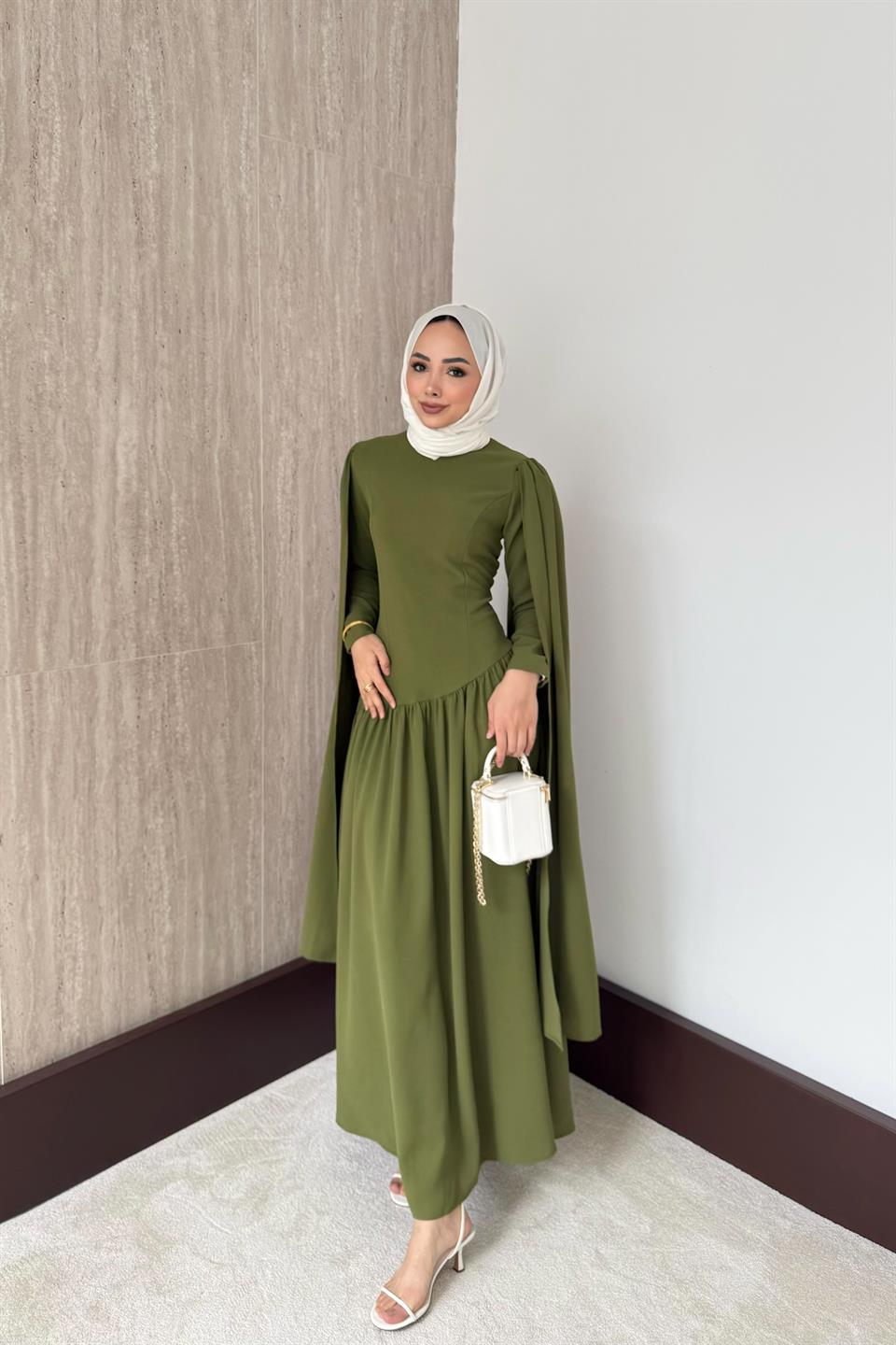 Pelerinli Elbise - Haki