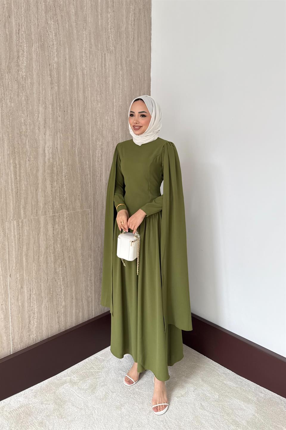 Pelerinli Elbise - Haki