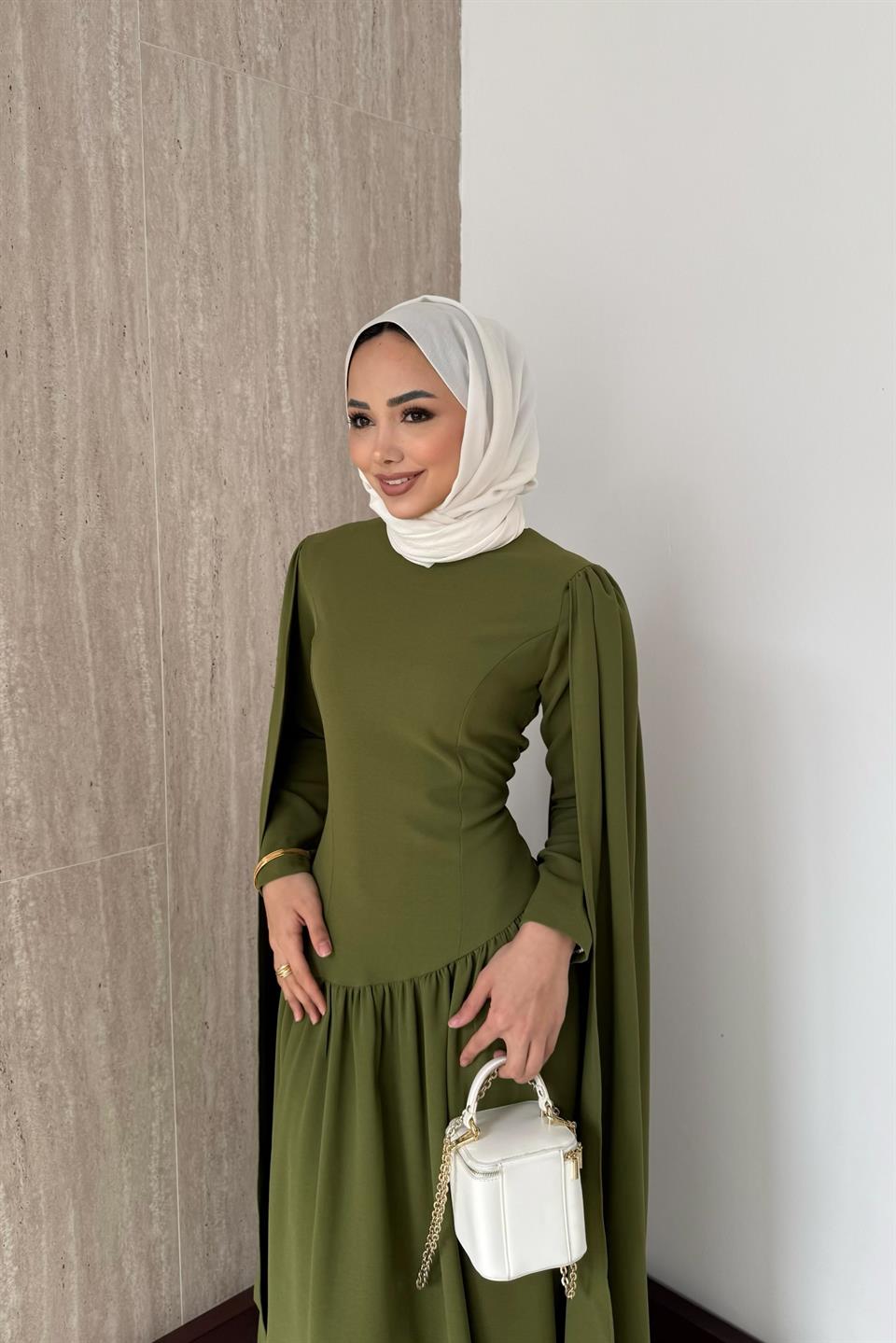 Pelerinli Elbise - Haki