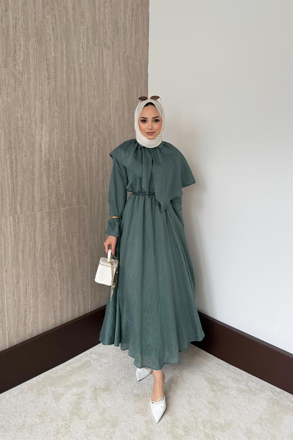 Pelerinli Vual Elbise - Çağla