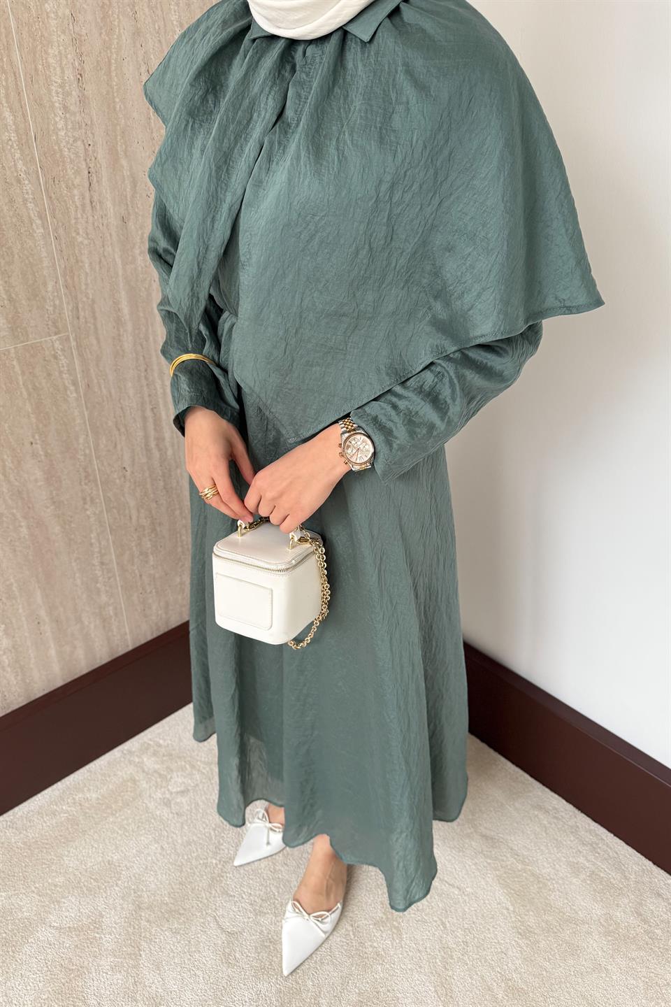 Pelerinli Vual Elbise - Çağla