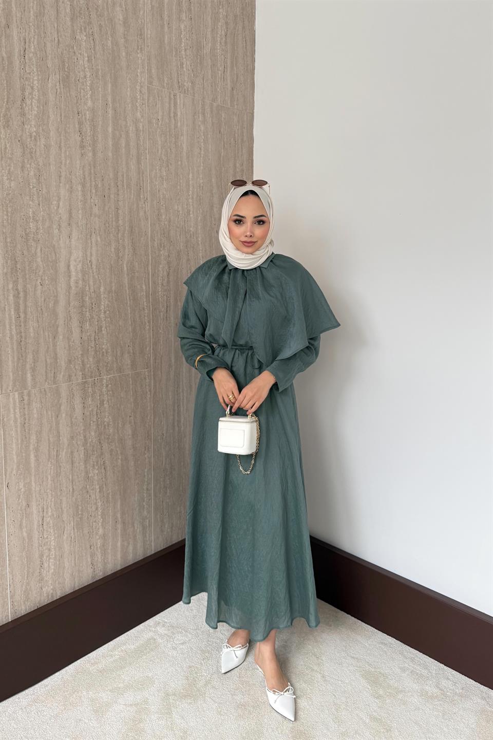 Pelerinli Vual Elbise - Çağla