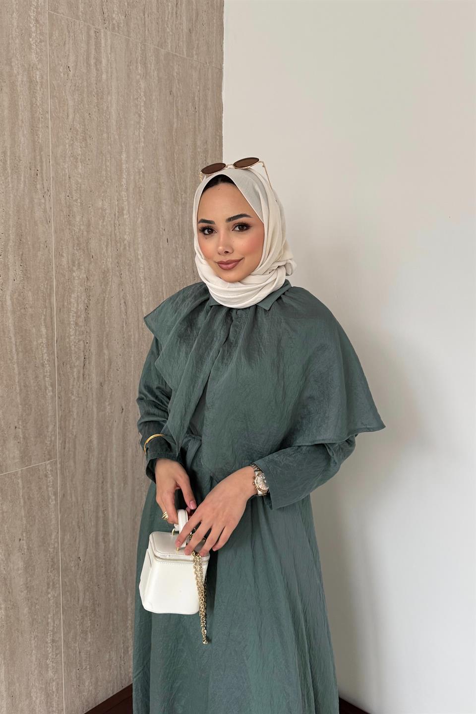 Pelerinli Vual Elbise - Çağla