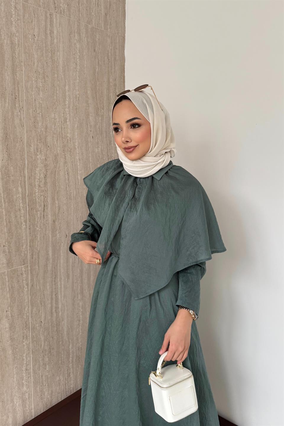 Pelerinli Vual Elbise - Çağla